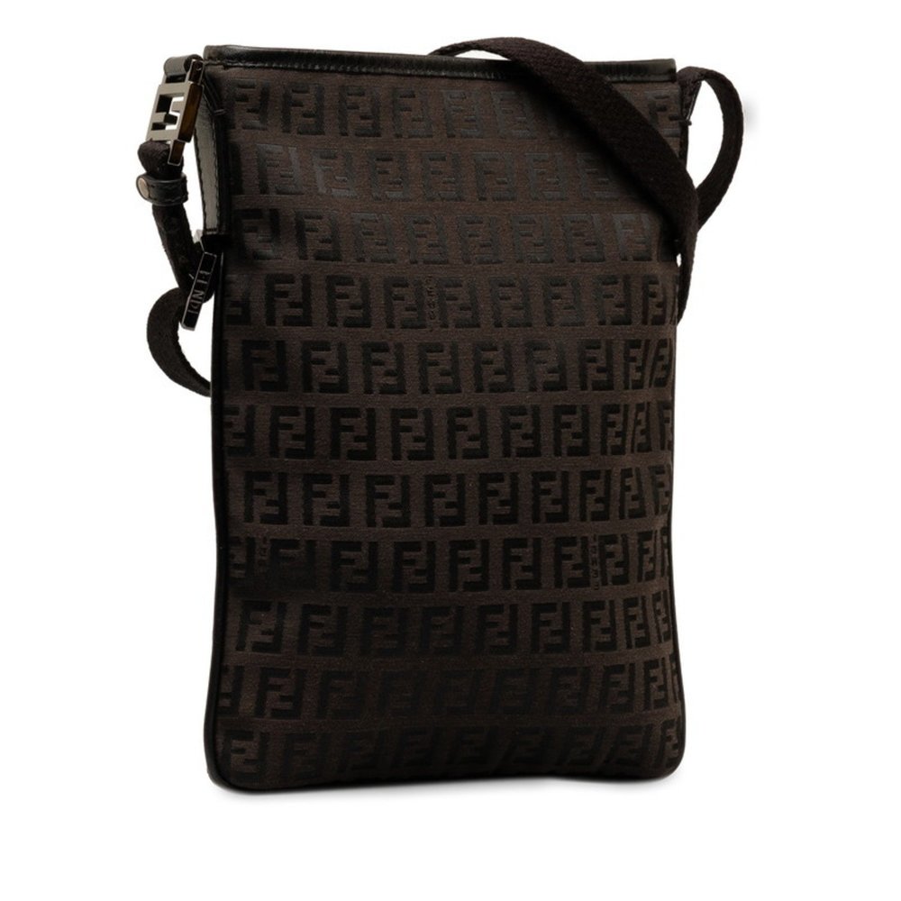 FENDI Zucchino Shoulder Bag 8BT079 Brown Canvas Leather Women's - Picture 2 of 9